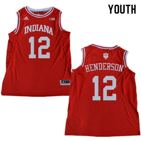 Youth #12 Jacquez Henderson Indiana Hoosiers College Basketball Jerseys Sale-Red - Click Image to Close